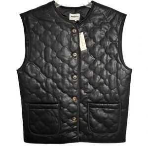 Anthropologie FRNCH x Gisette Faux Leather Sleeveless Quilted Vest Black, OS
